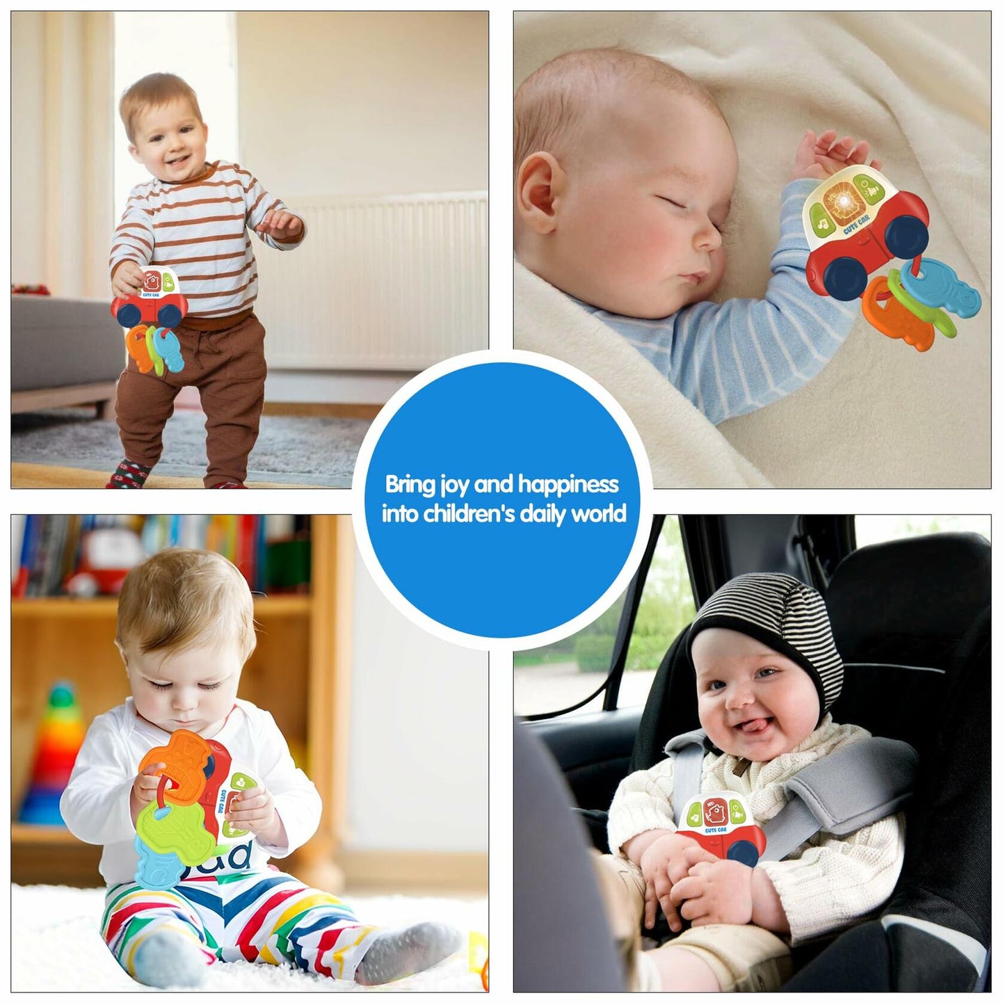 Baby Teething Toys Montessori Sensory Car Key Teether Music Light 0-18M