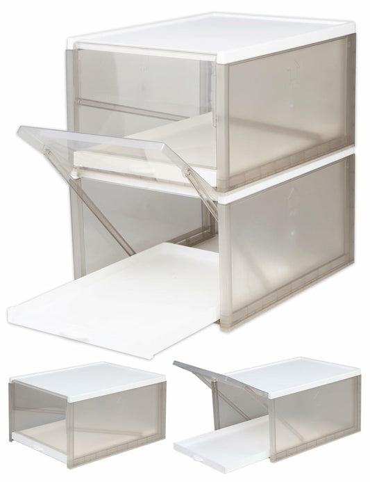 HeywoodCabin 2 Pack Clear Stackable Storage Boxes Organizer with Sliding Tray