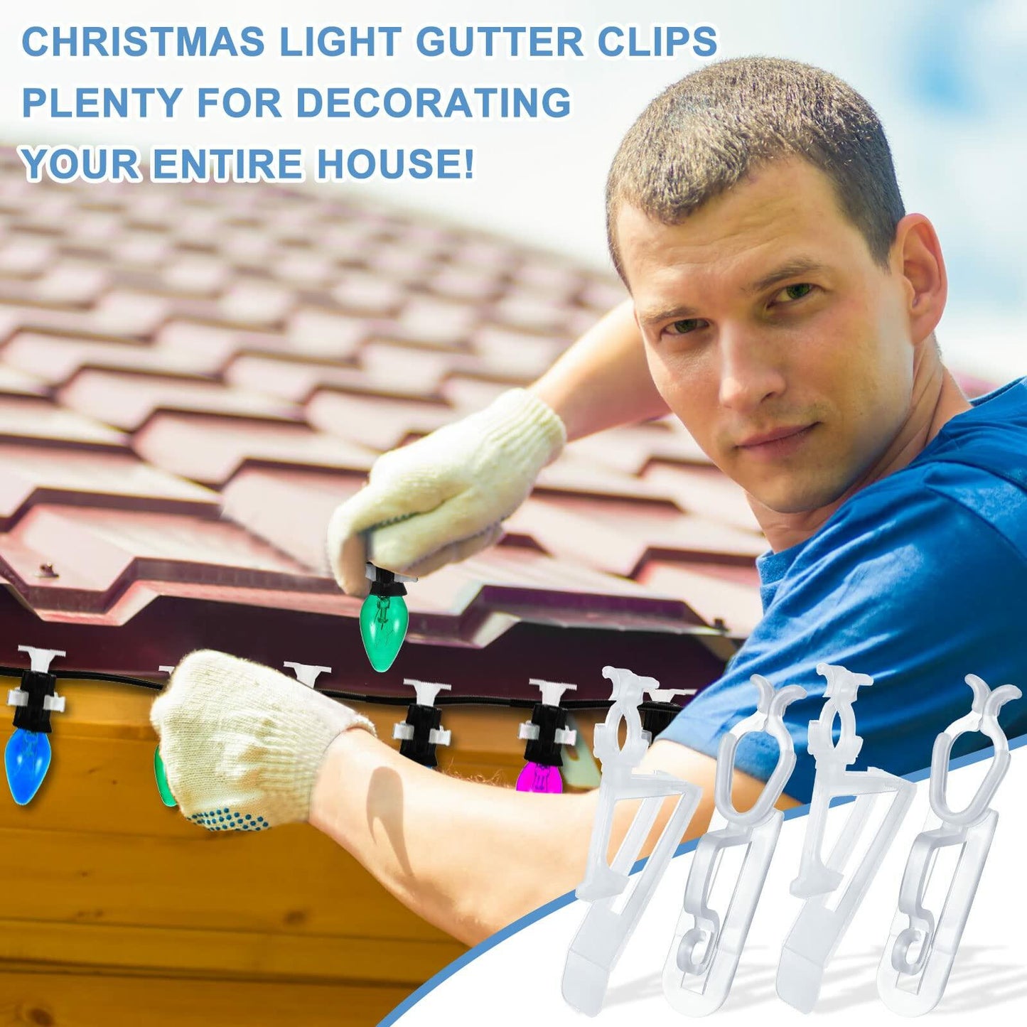 Queekay 30 Pack Clear Christmas Light Clips Universal Outdoor Gutter Shingle