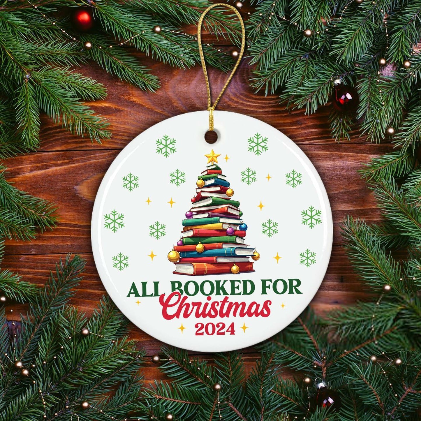 NewEleven Ceramic Christmas Ornament Book Lovers Gift Bookshelf Decor
