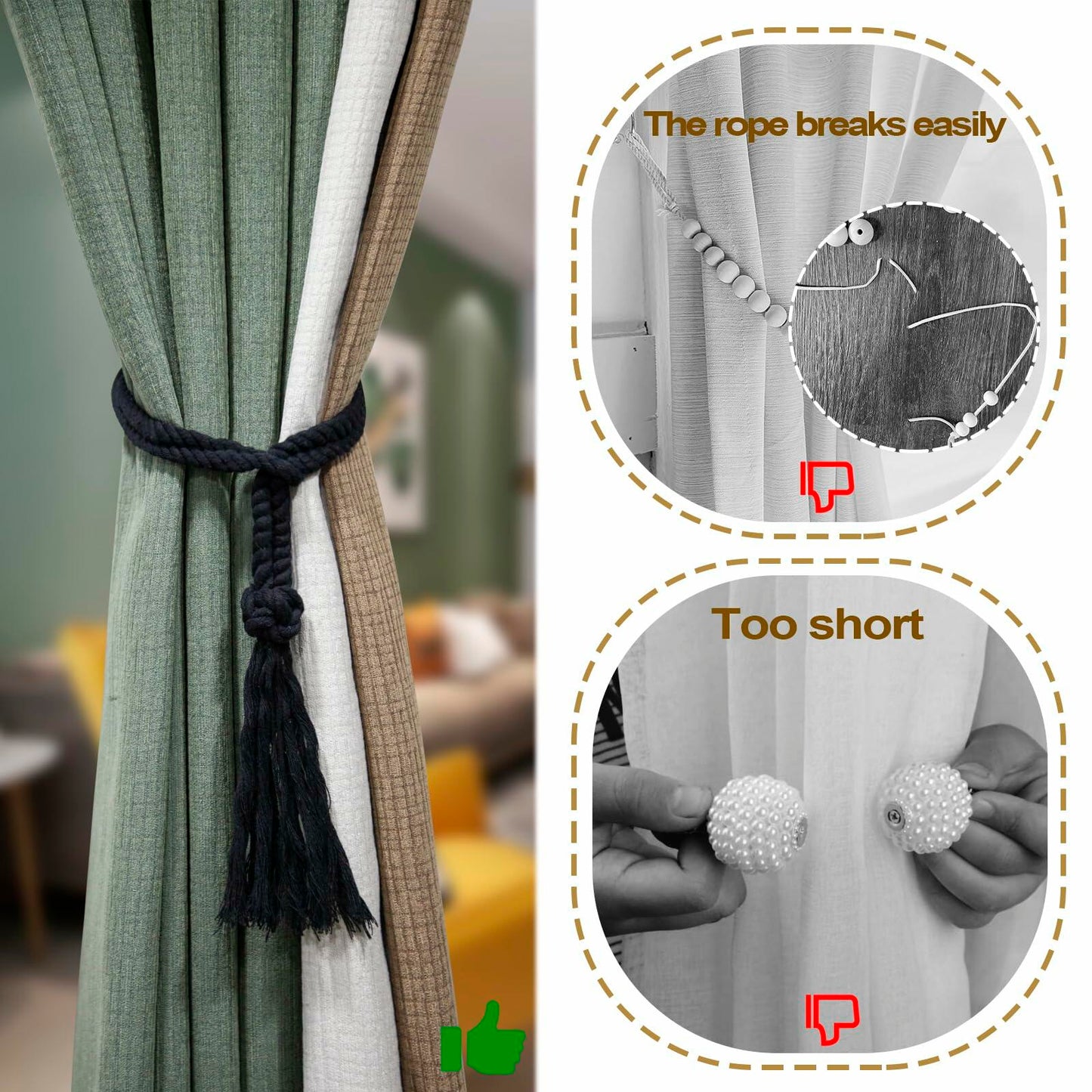 Rustic Cotton Rope Curtain Tiebacks Macrame Boho Style 4 Pack