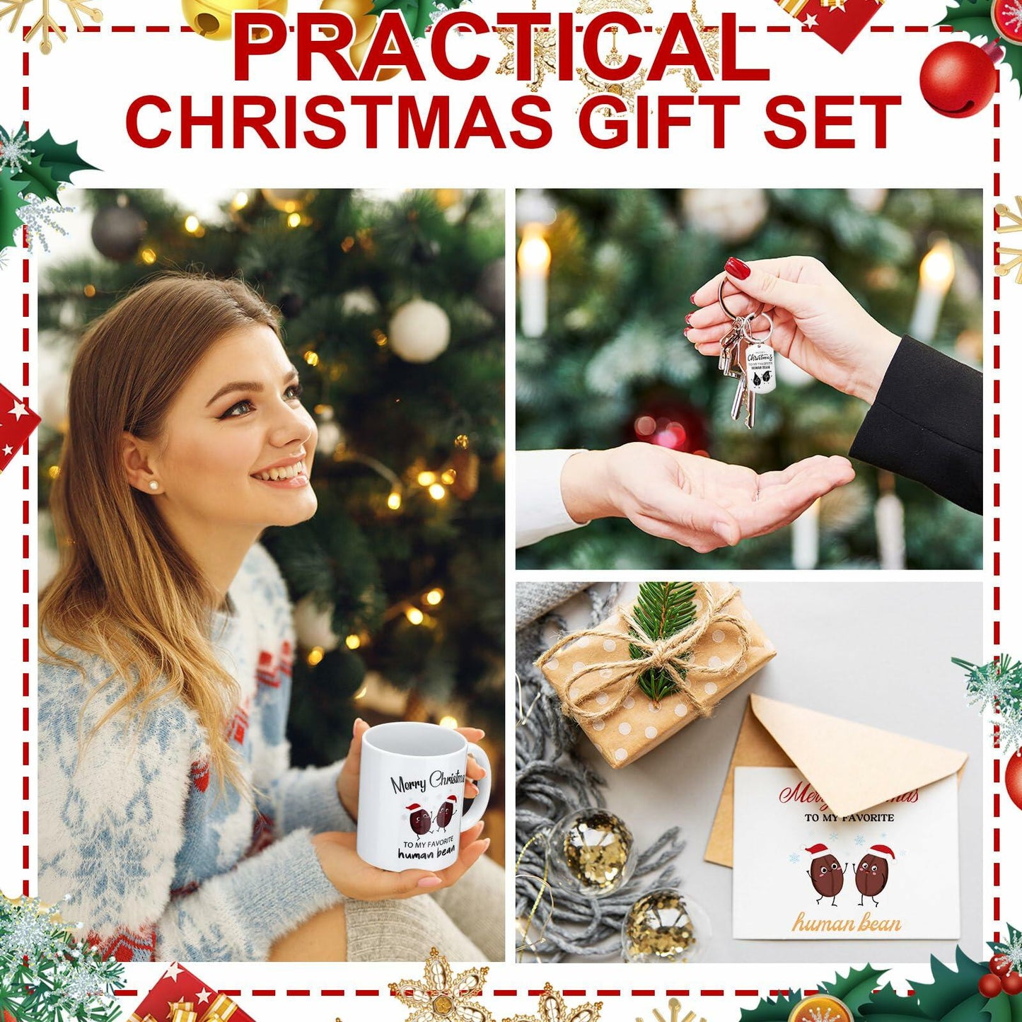 Baderke 3-Piece Christmas Gift Set 11oz Coffee Cup Keychain Card