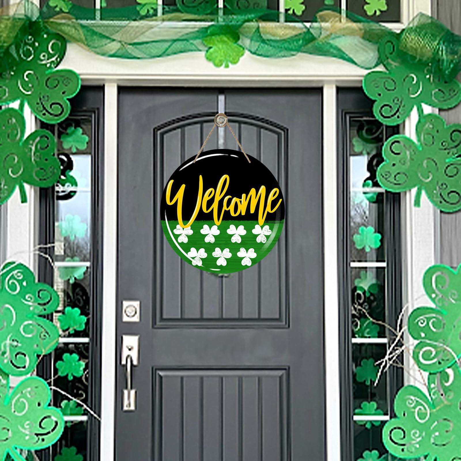Bolisom St. Patrick's Day Shamrock Wood Door Sign Outdoor Porch Decor