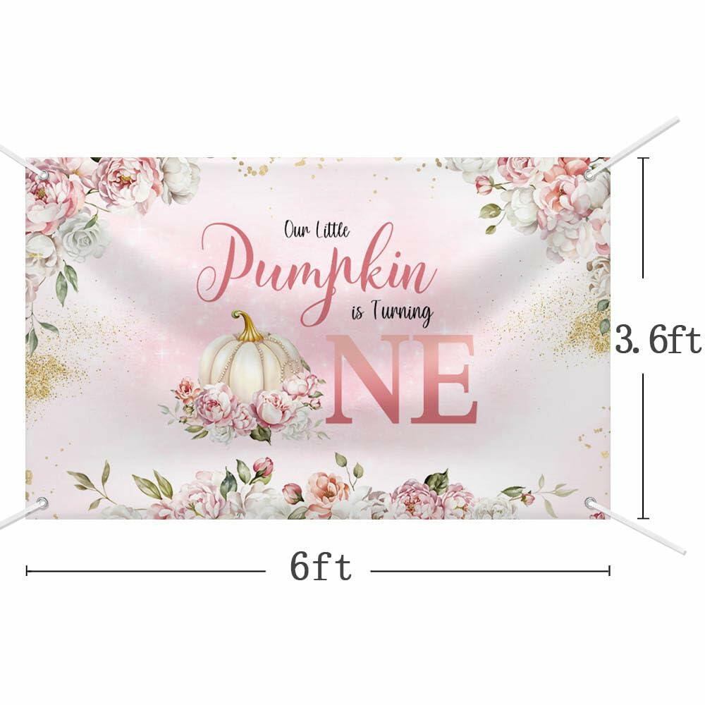 MEHOFOND Fall Pumpkin 1st Birthday Backdrop Banner Pastel Pink 70.8x43.3in