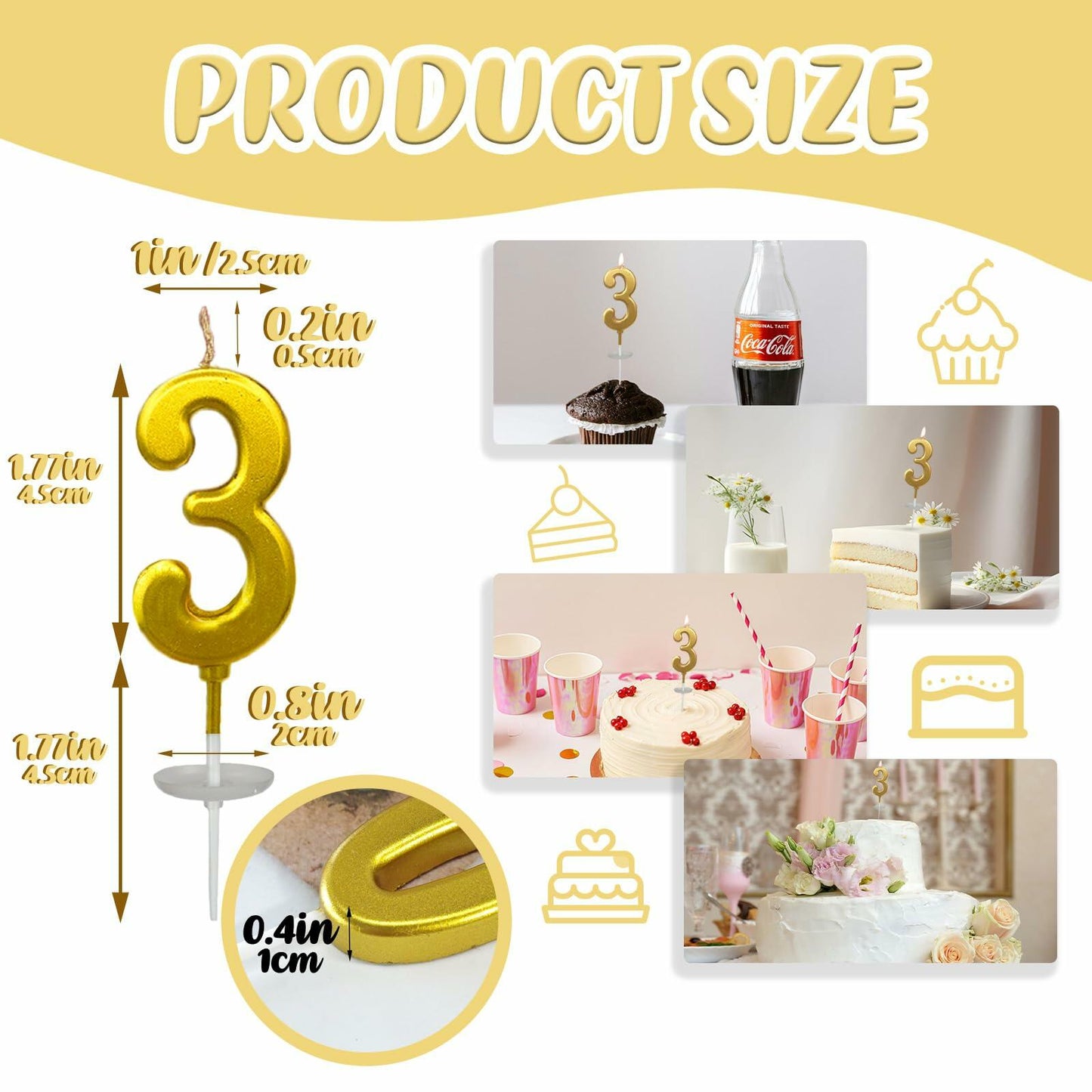 wusiyork Number 3 Birthday Candle Style A Single Unit Cake Decoration