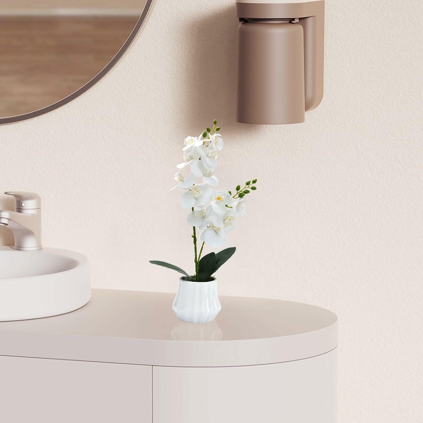Angerlo 13" White Artificial Butterfly Orchid Ceramic Vase Decor