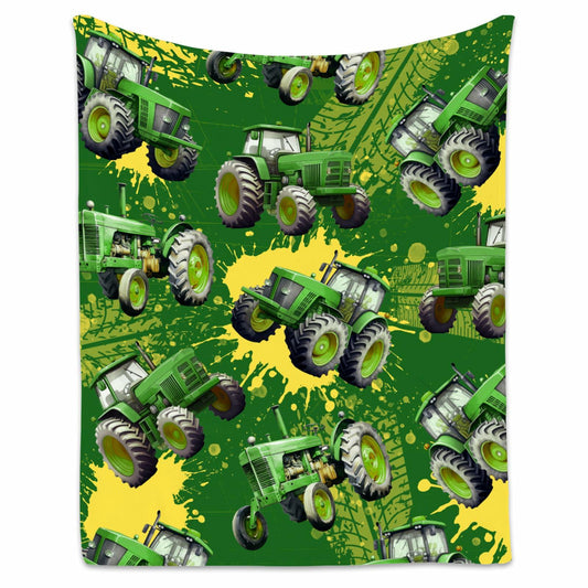 FUZZYFIT Kids Tractor Blanket 40x50 Green Plush Throw Cozy Warm