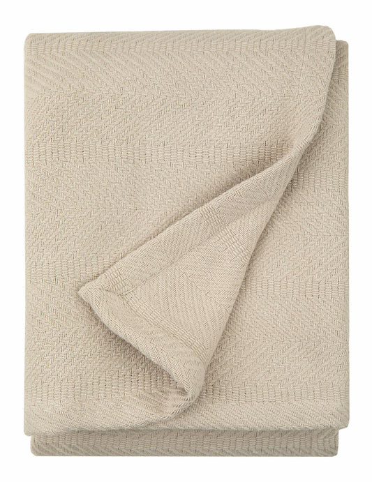 Sticky Toffee Cotton Throw Blanket 60x50 Tan Beige Herringbone