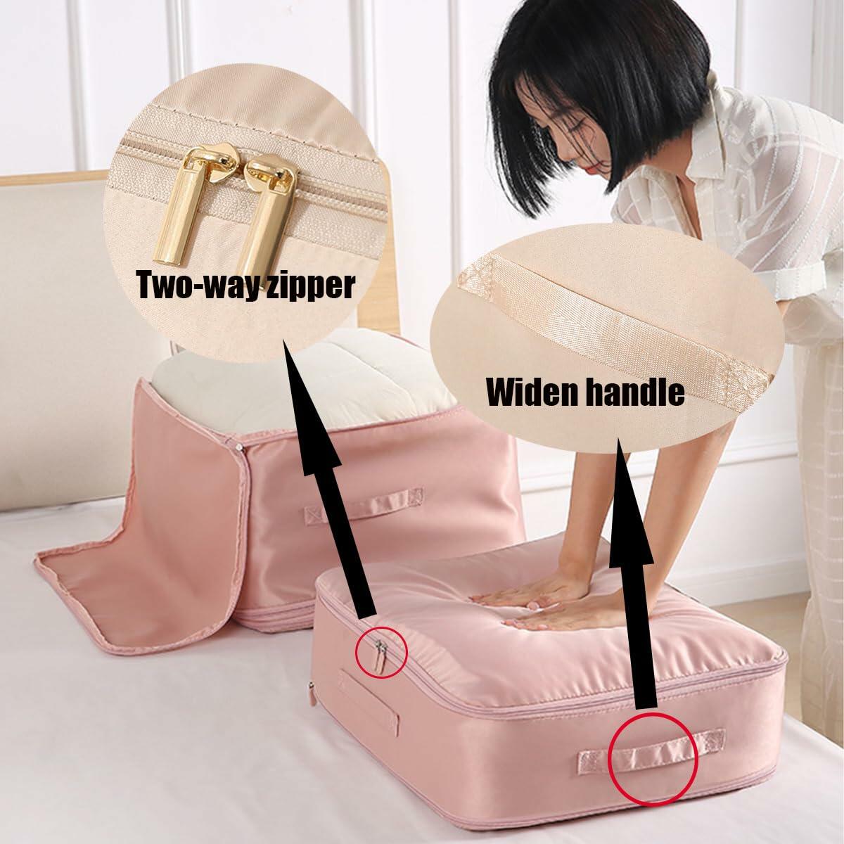 Ultra Space Saving Self Compression Organizer Bag Pink XL 54x42x60cm Size XL