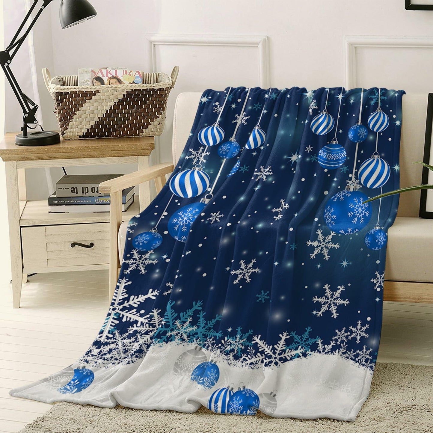 Blue Snowflake Christmas Throw Blanket Soft Cozy Fleece 40x60 Inch