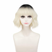 LABEAUTÉ Synthetic Short Wavy Blonde Black Ombre Bob Wig with Bangs