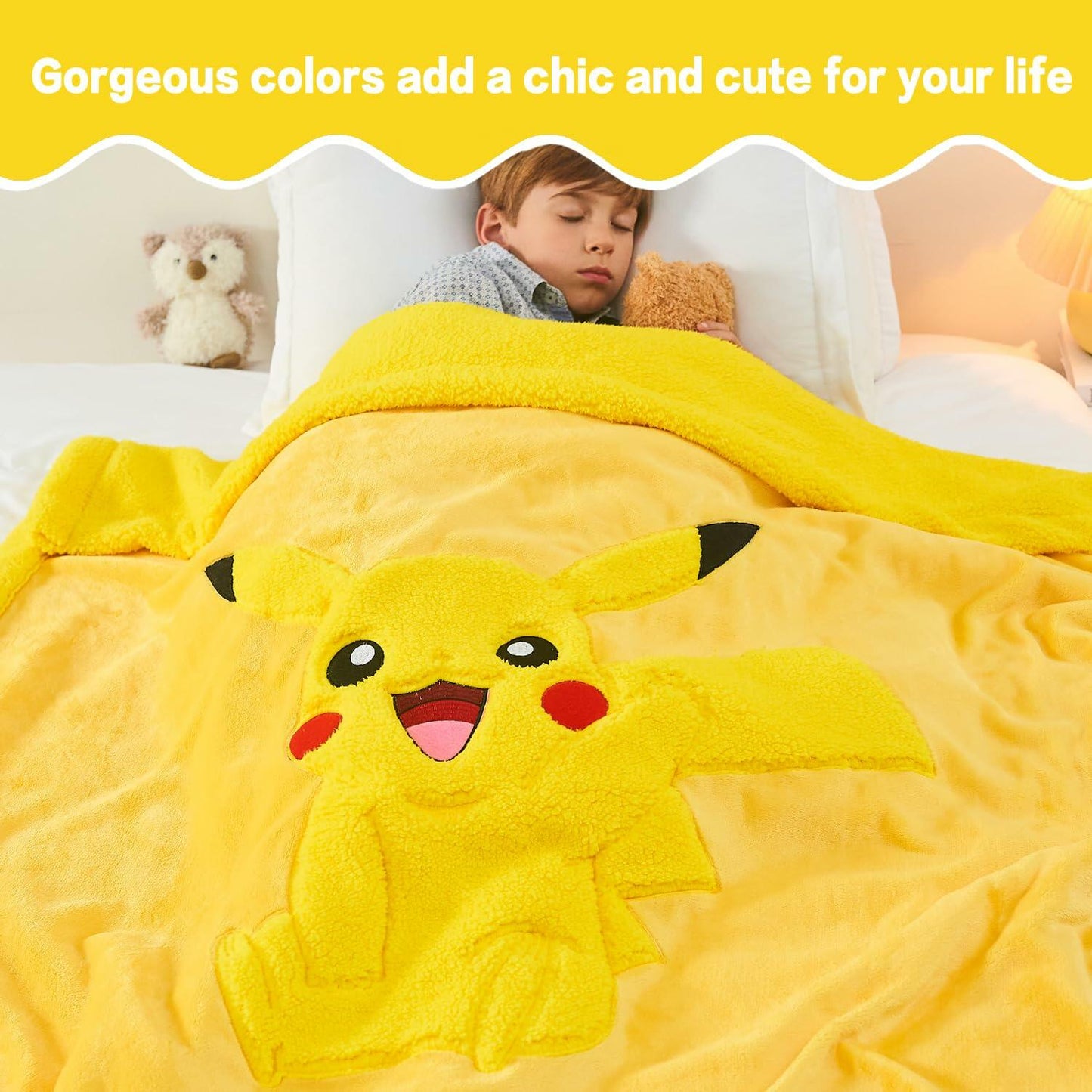 NEWCOSPLAY Kids Pikachu Sherpa Fleece Blanket Plush Warm Throw 50x60 Yellow