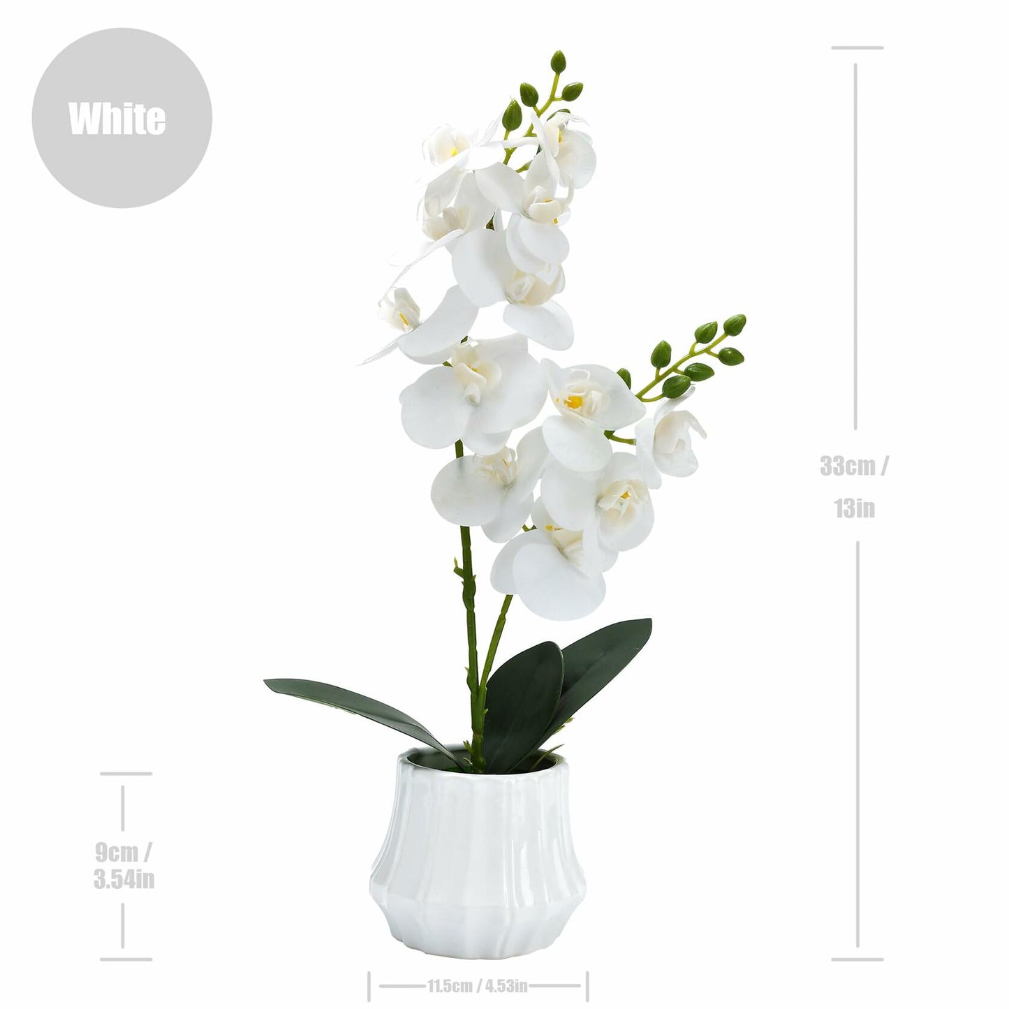 Angerlo 13" White Artificial Butterfly Orchid Ceramic Vase Decor