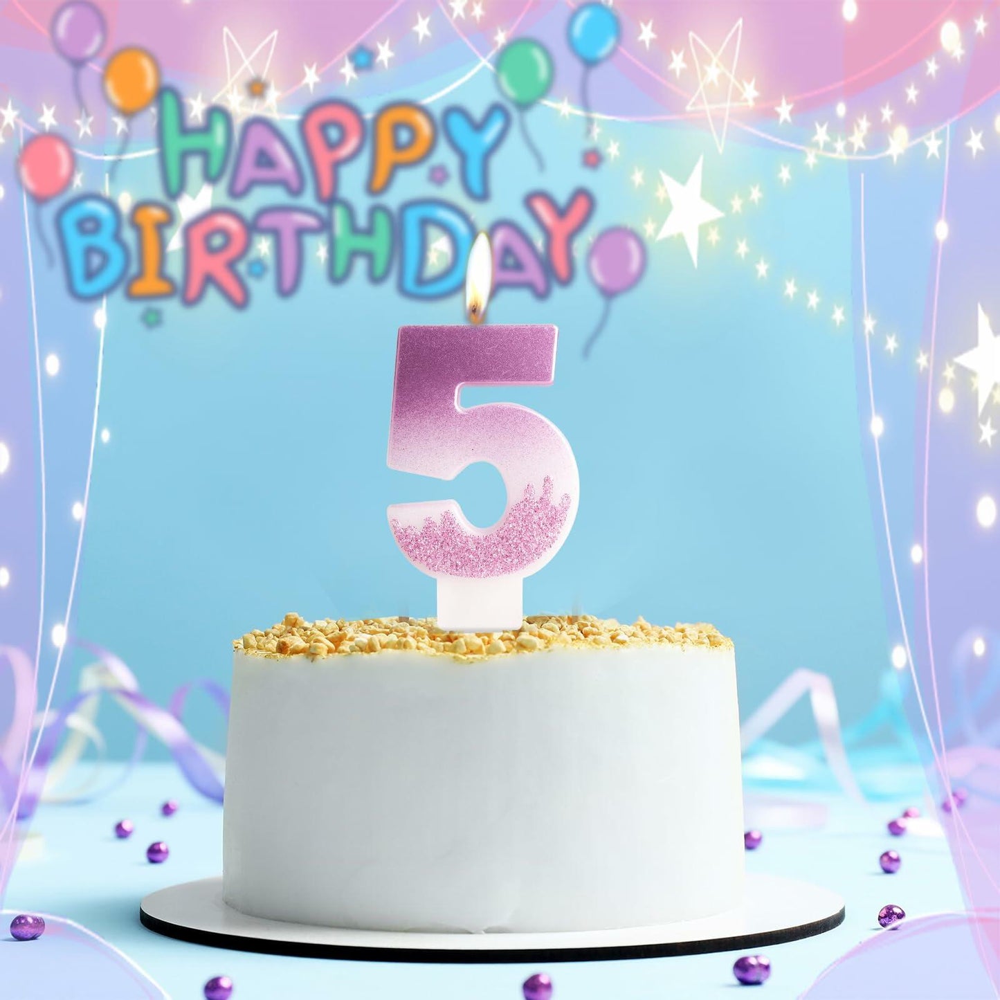 Zi Lan MGJJB-17 Rose Pink Gradient Number 17 Birthday Candle Cake Topper