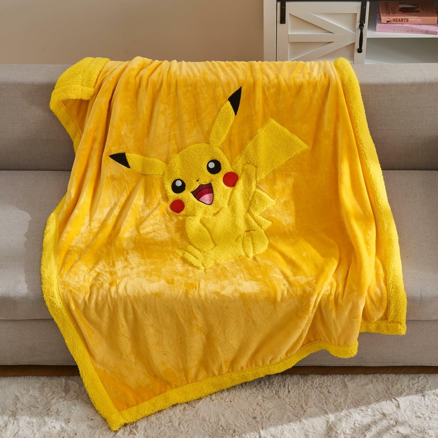 NEWCOSPLAY Kids Pikachu Sherpa Fleece Blanket Plush Warm Throw 50x60 Yellow