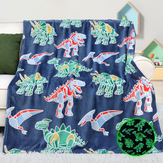 Glow in The Dark Dinosaur Blanket Soft Fleece Throw for Kids Toddler 40x50