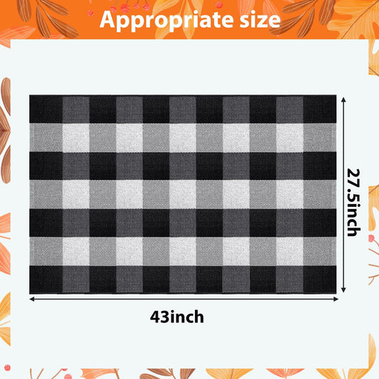 Acerich Fall Door Mat 27.5x43in Black White Buffalo Plaid Washable Outdoor