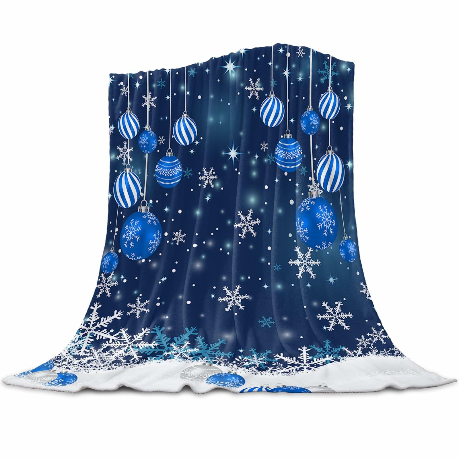 Blue Snowflake Christmas Throw Blanket Soft Cozy Fleece 40x60 Inch
