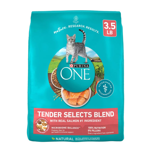 BB04/26 Purina ONE Dry Cat Food Tender Selects Salmon 3.5 lb Bag Natural