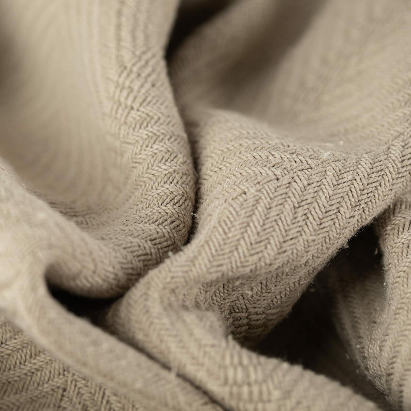 Sticky Toffee Cotton Throw Blanket 60x50 Tan Beige Herringbone