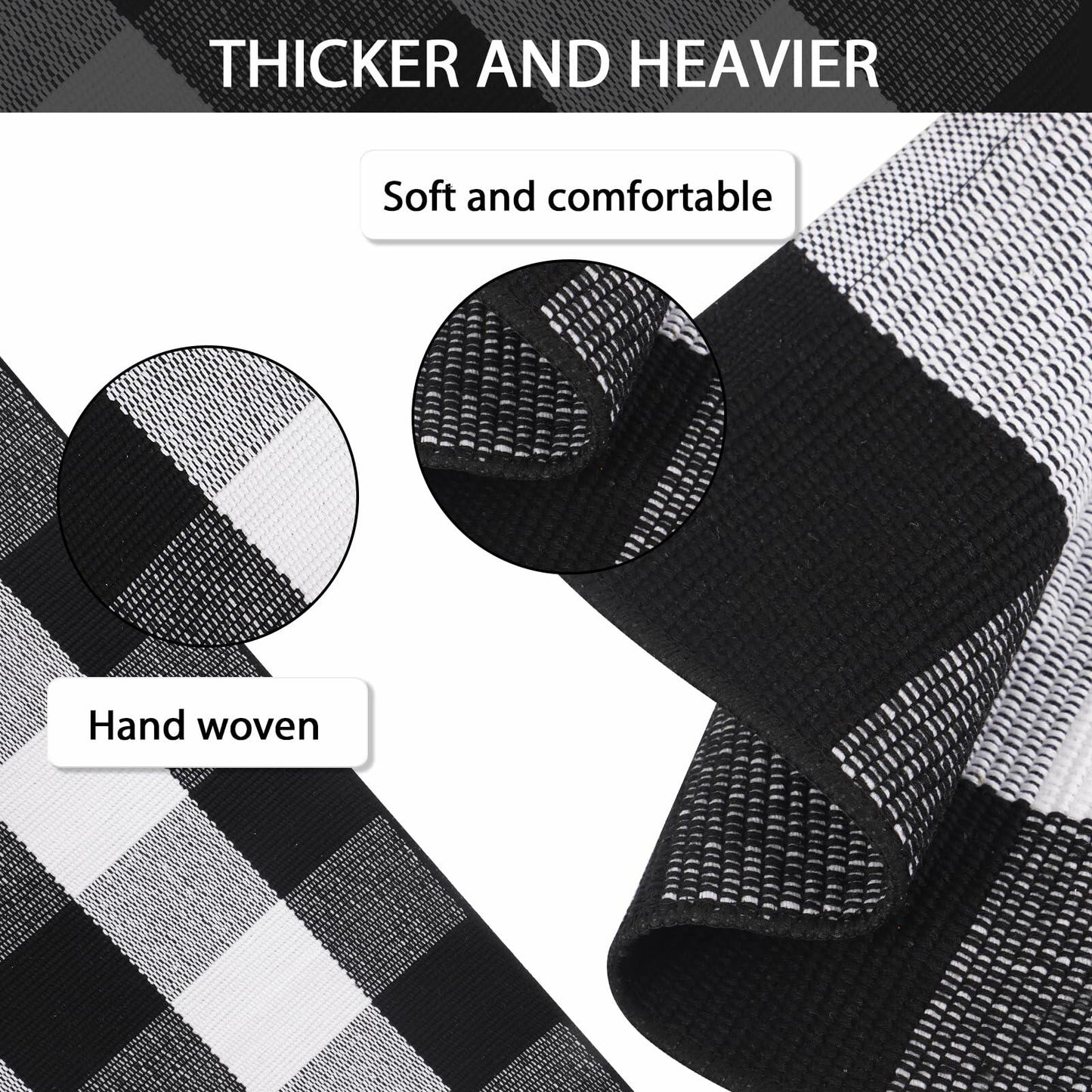 Acerich Fall Door Mat 27.5x43in Black White Buffalo Plaid Washable Outdoor