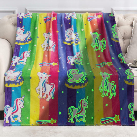 Unicorn Glow in The Dark Blanket 50x60 Colorful Throw for Kids Girls Size 50x60