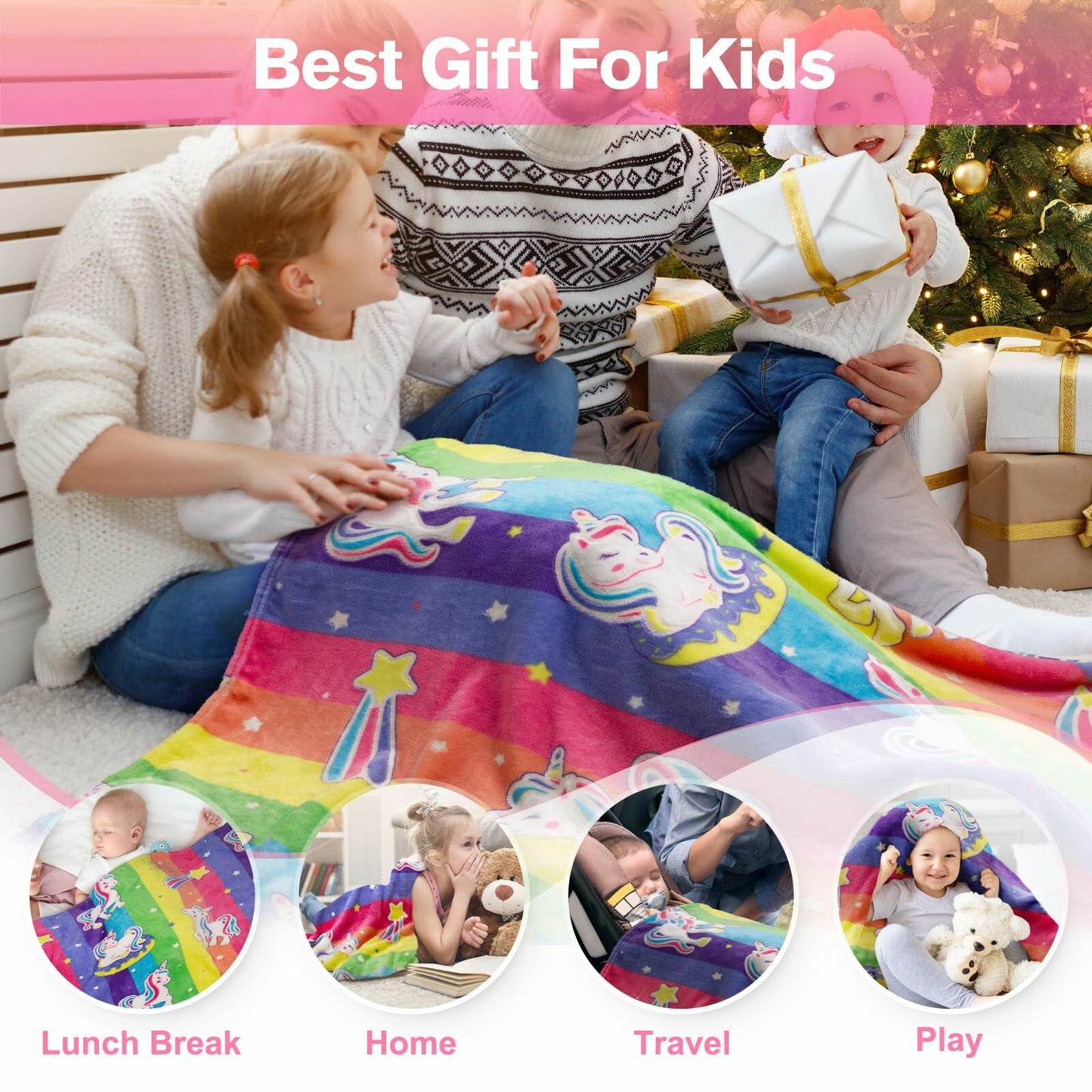 Unicorn Gifts Glow in The Dark Rainbow Blanket Soft Cozy Throw 50x60