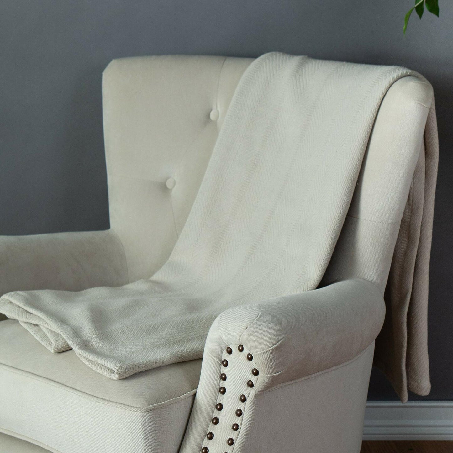 Sticky Toffee Cotton Throw Blanket 60x50 Tan Beige Herringbone