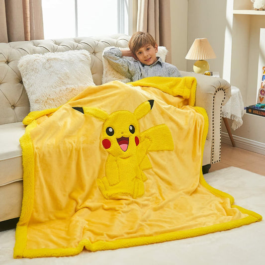 NEWCOSPLAY Kids Pikachu Sherpa Fleece Blanket Plush Warm Throw 50x60 Yellow