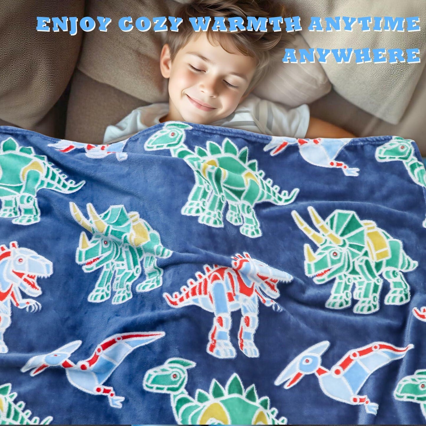 Glow in The Dark Dinosaur Blanket Soft Fleece Throw for Kids Toddler 40x50