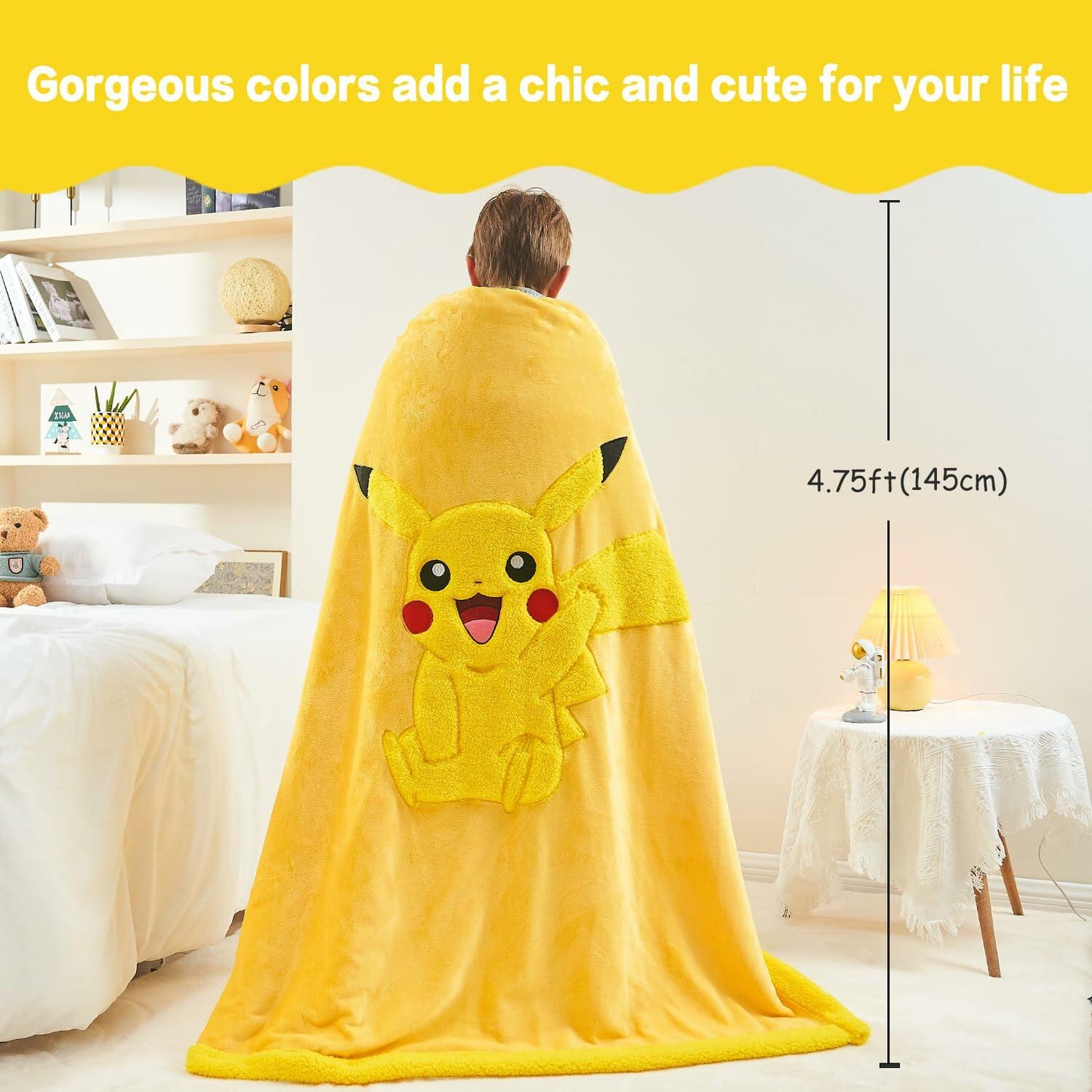 NEWCOSPLAY Kids Pikachu Sherpa Fleece Blanket Plush Warm Throw 50x60 Yellow
