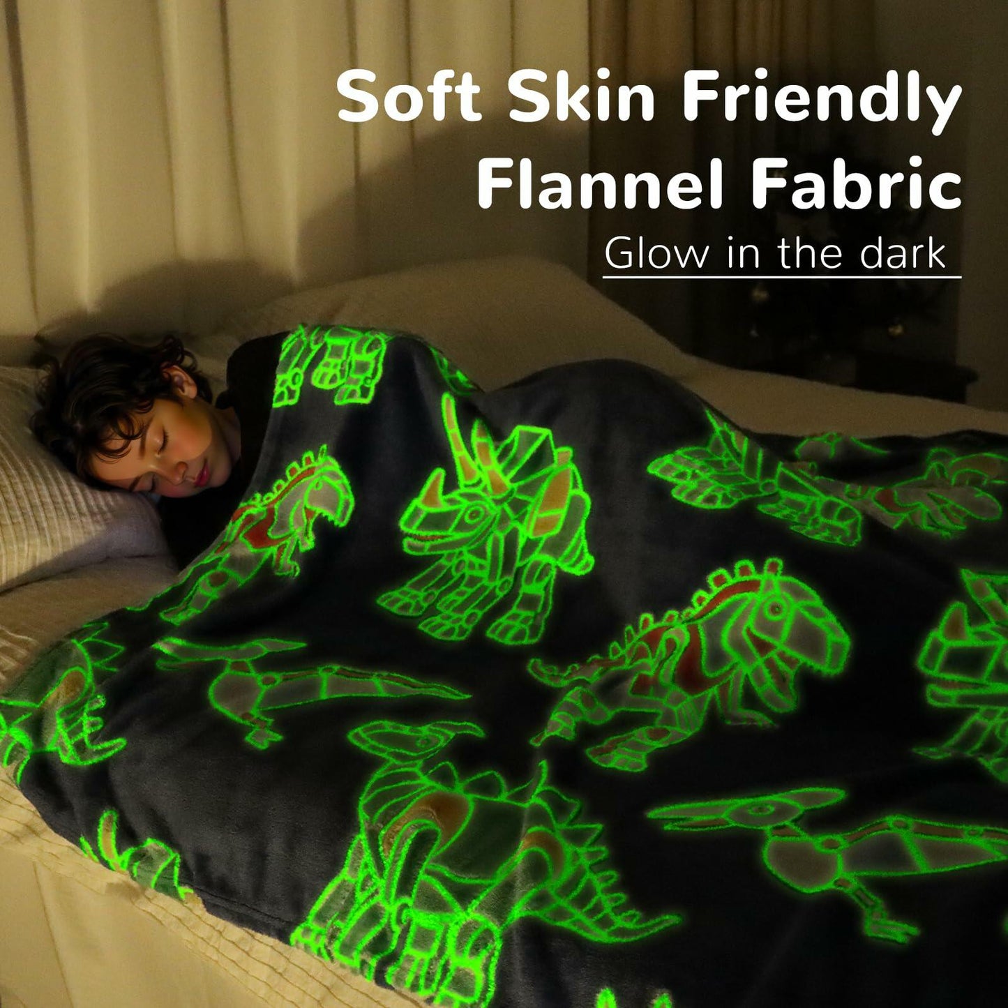 Glow in The Dark Dinosaur Blanket Soft Fleece Throw for Kids Toddler 40x50
