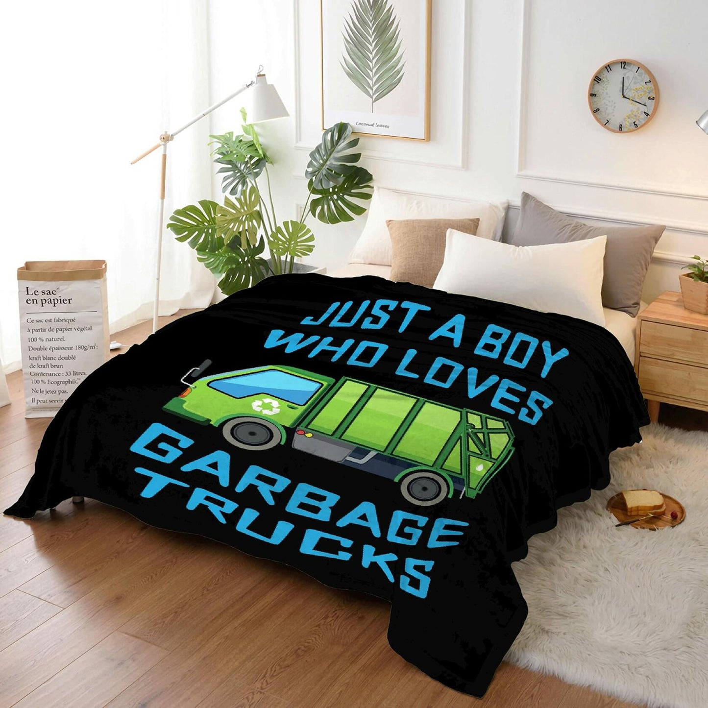 Boy Who Loves Garbage Trucks Soft Flannel Blanket Cozy 50x40 Kids Throw