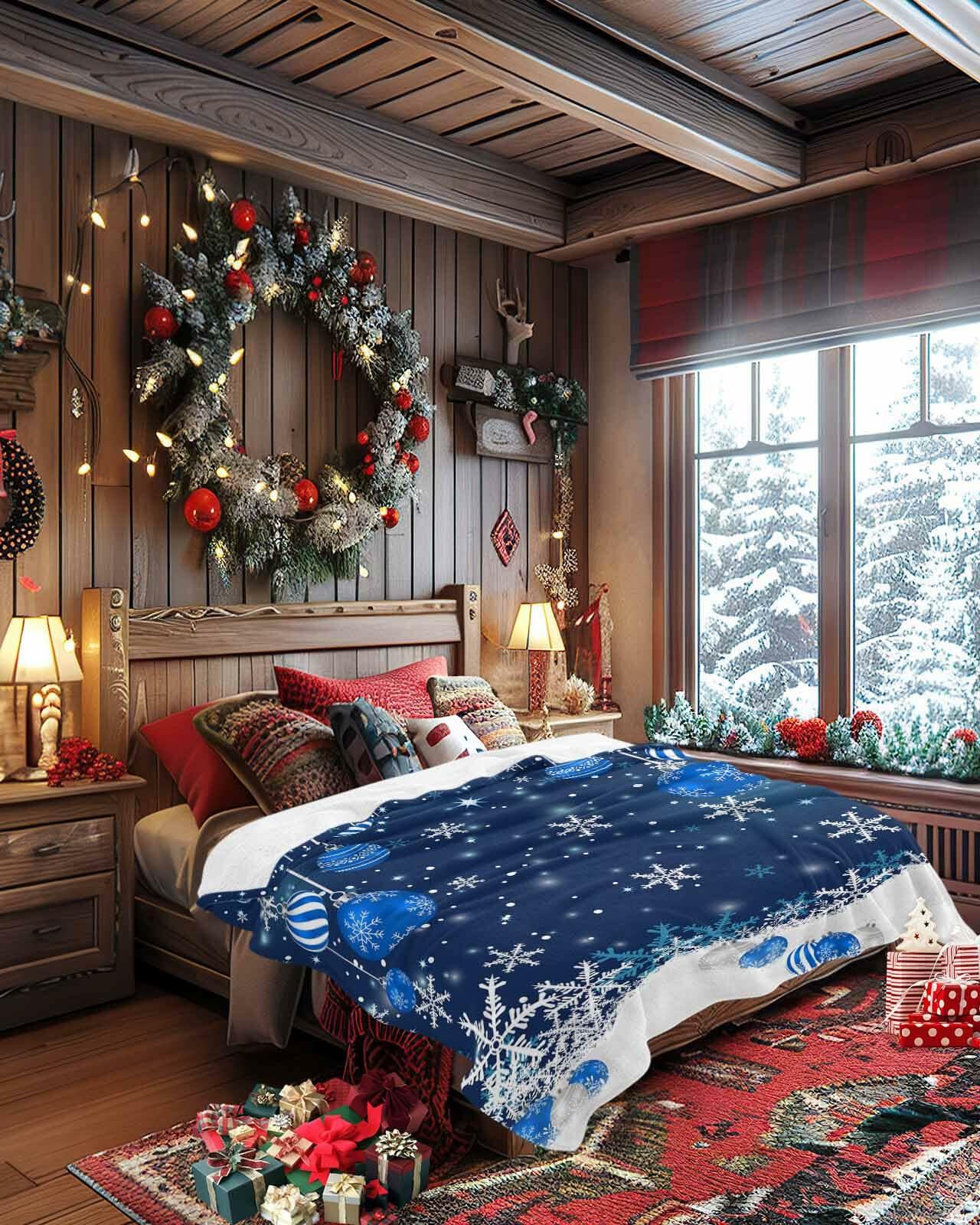Blue Snowflake Christmas Throw Blanket Soft Cozy Fleece 40x60 Inch