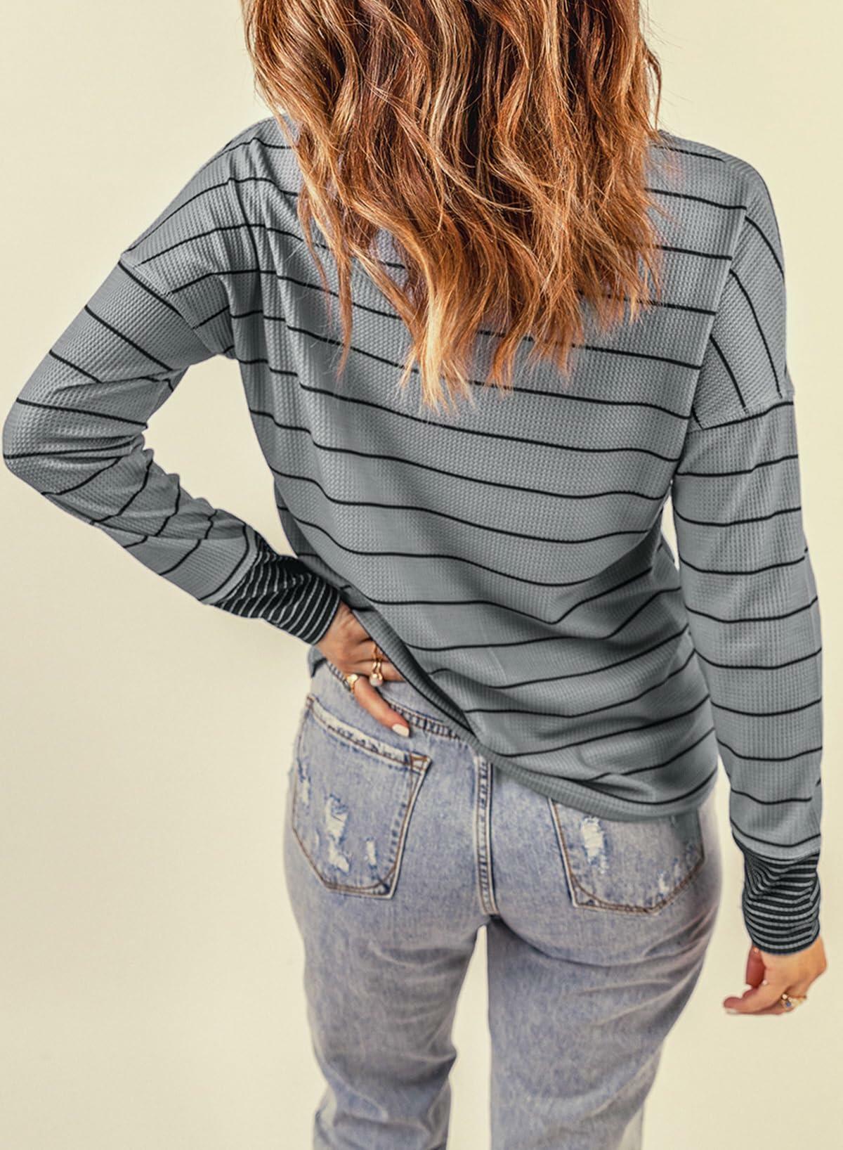 EVALESS Womens Brown Waffle Knit Henley Top Long Sleeve Size XS