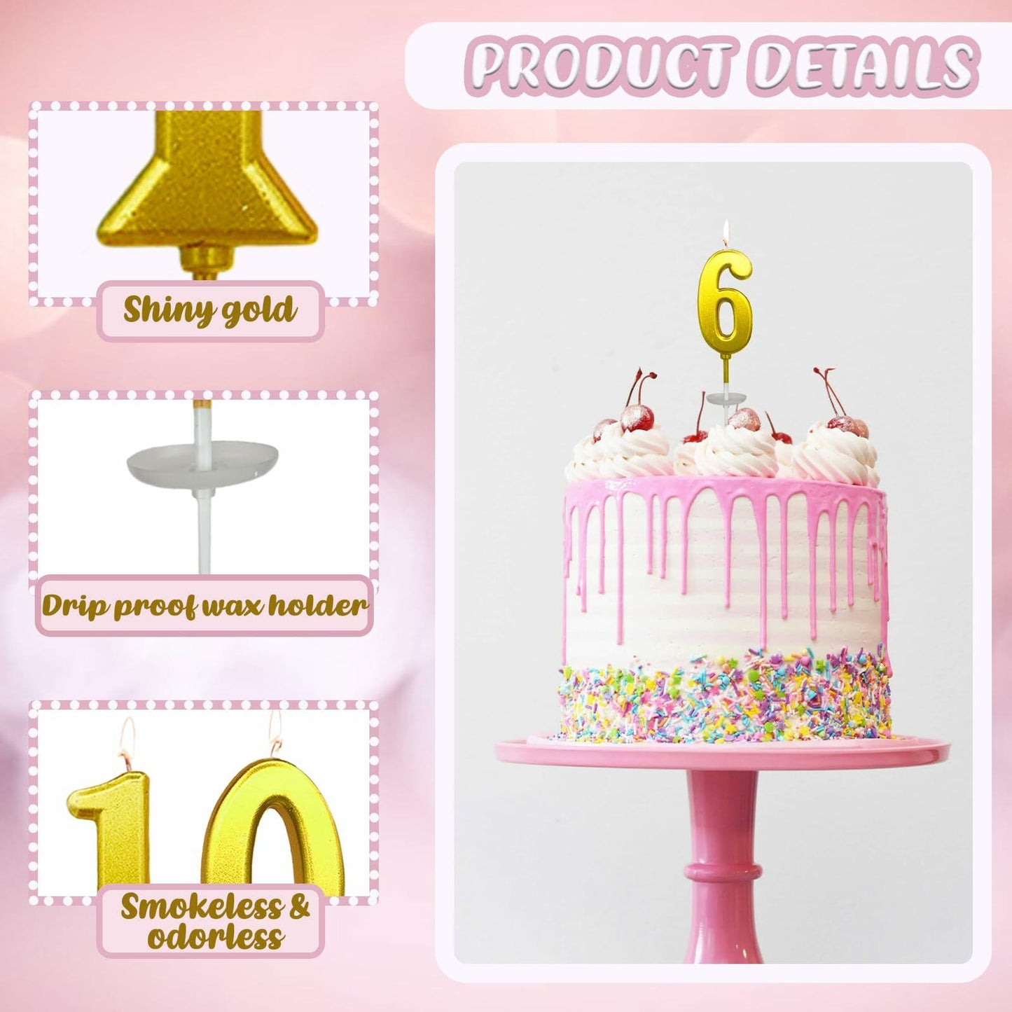 wusiyork Number 6 Birthday Candle Cake Decoration 1pc