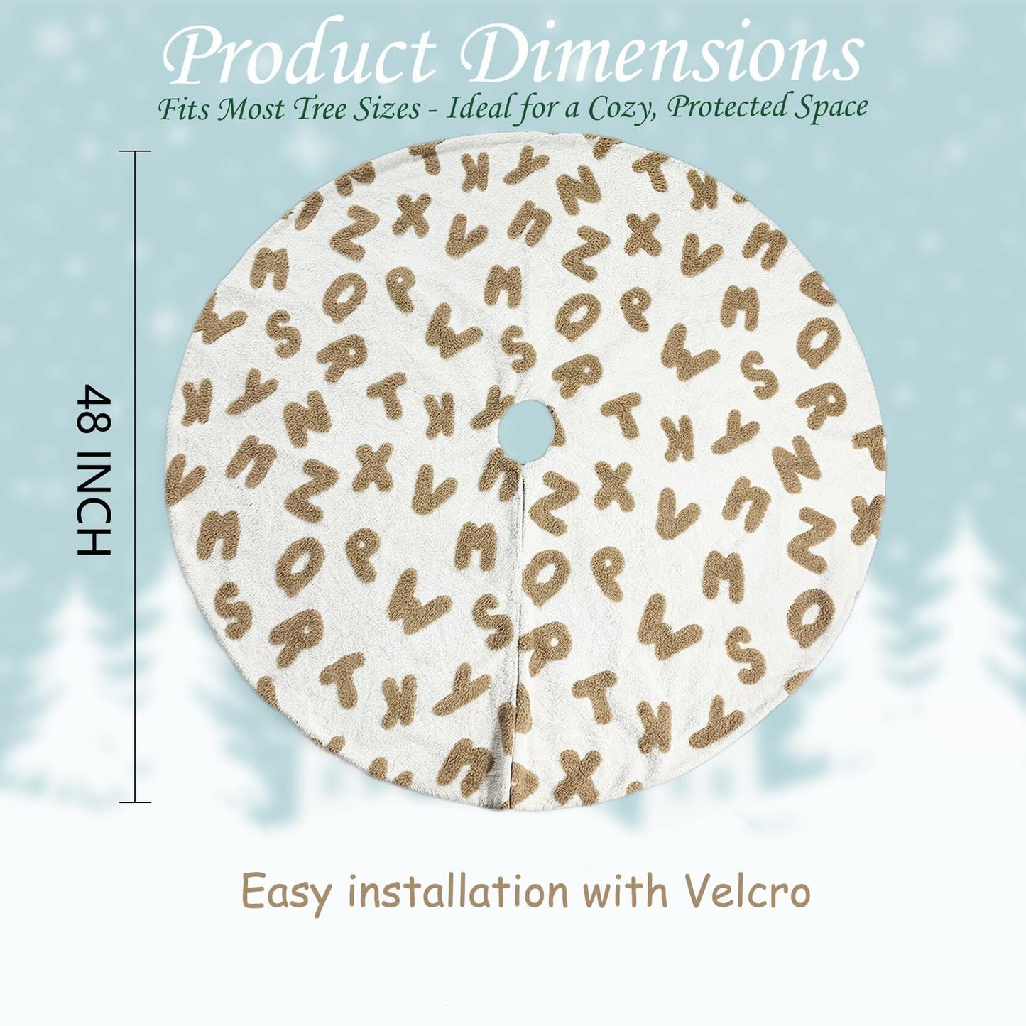 AISENO 48 Inch White Plush Alphabet Christmas Tree Skirt Faux Fur Decor
