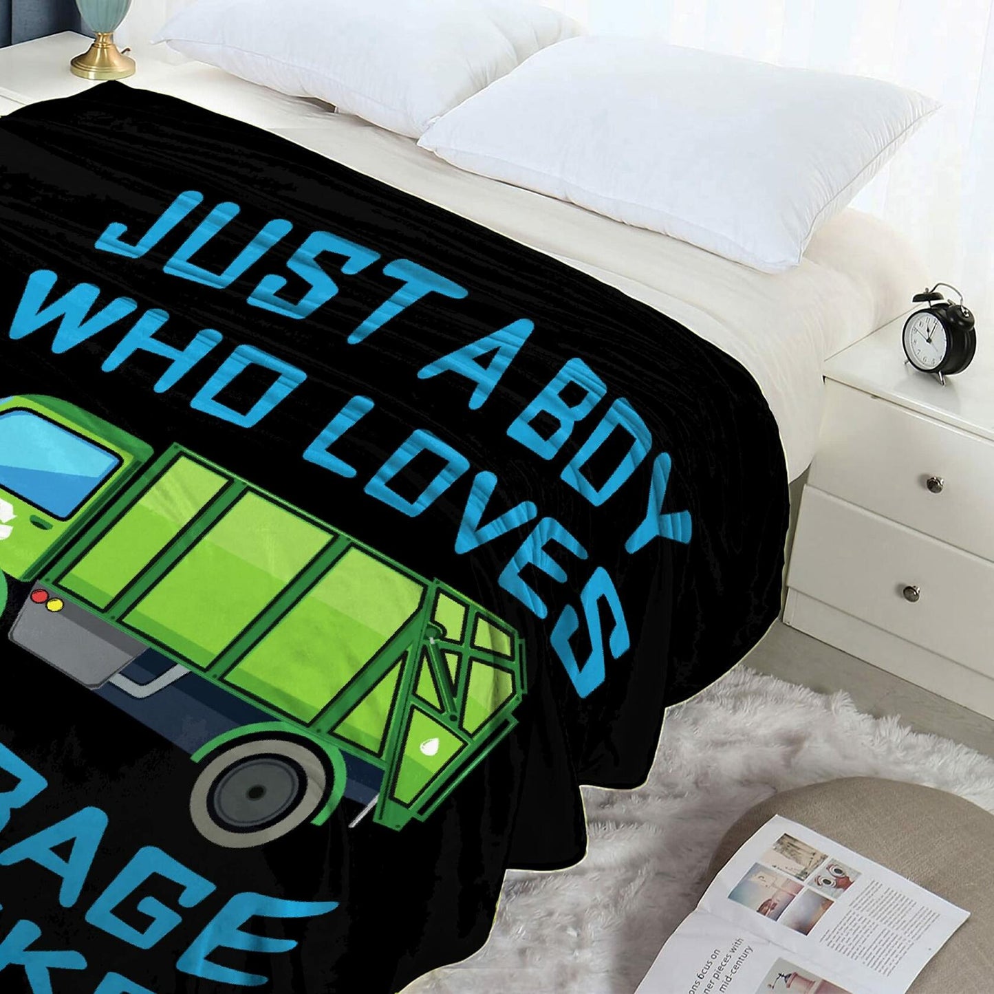 Boy Who Loves Garbage Trucks Soft Flannel Blanket Cozy 50x40 Kids Throw