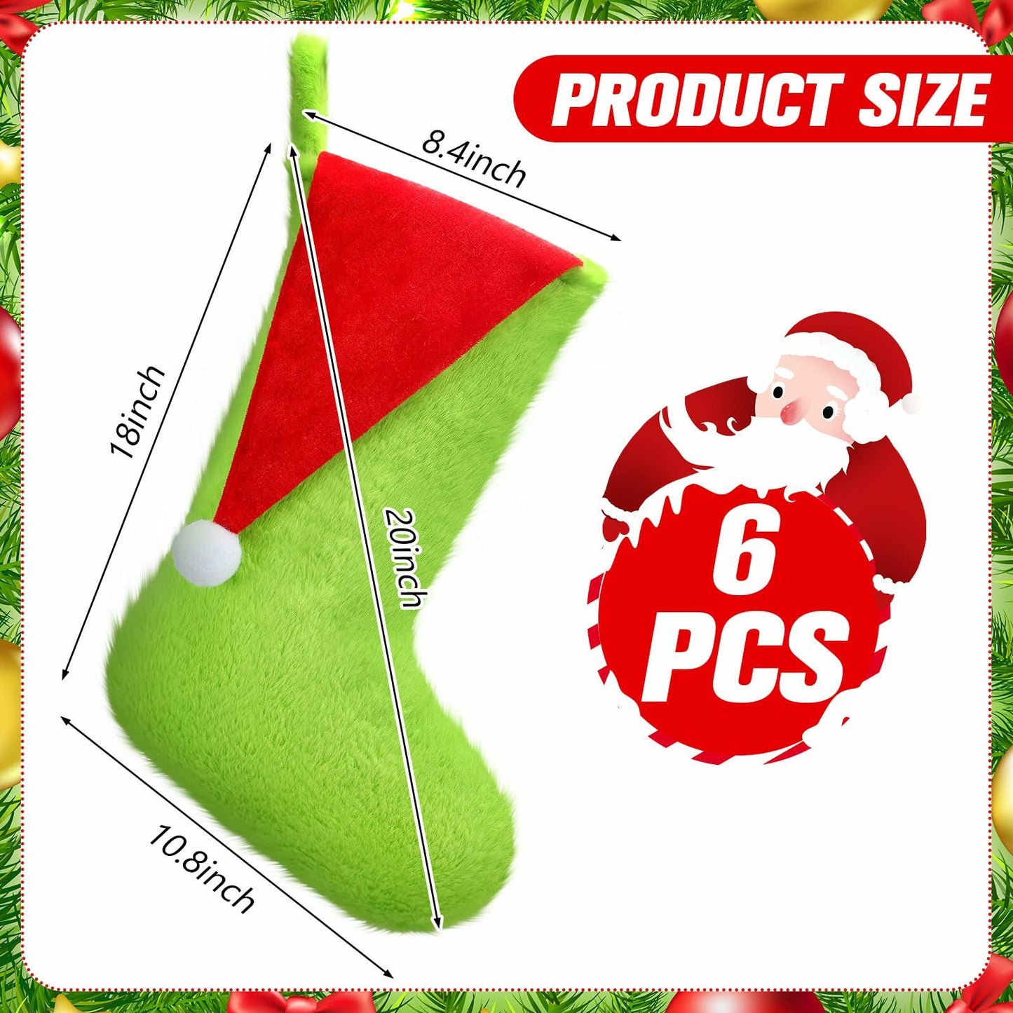Lunmon 6pcs 18in Red Green Christmas Stockings Faux Fur Holiday Decor