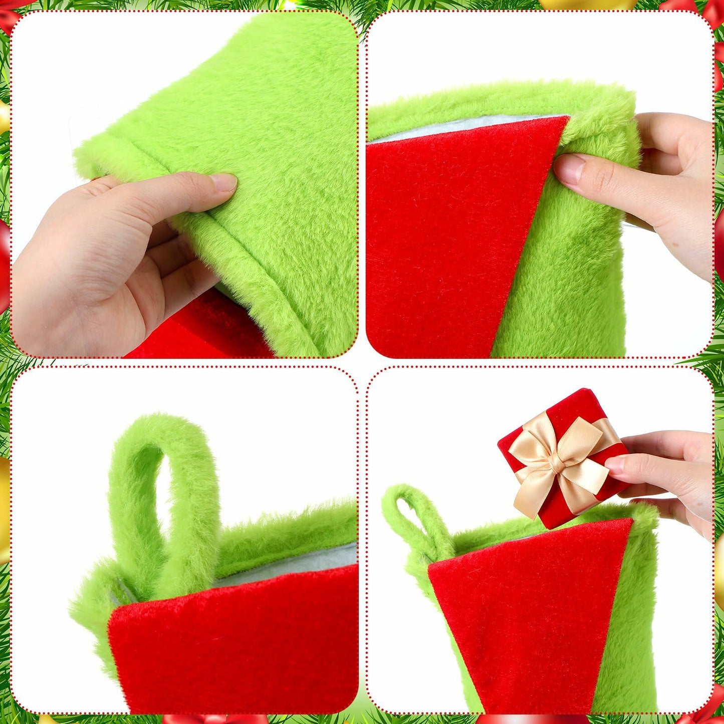 Lunmon 6pcs 18in Red Green Christmas Stockings Faux Fur Holiday Decor
