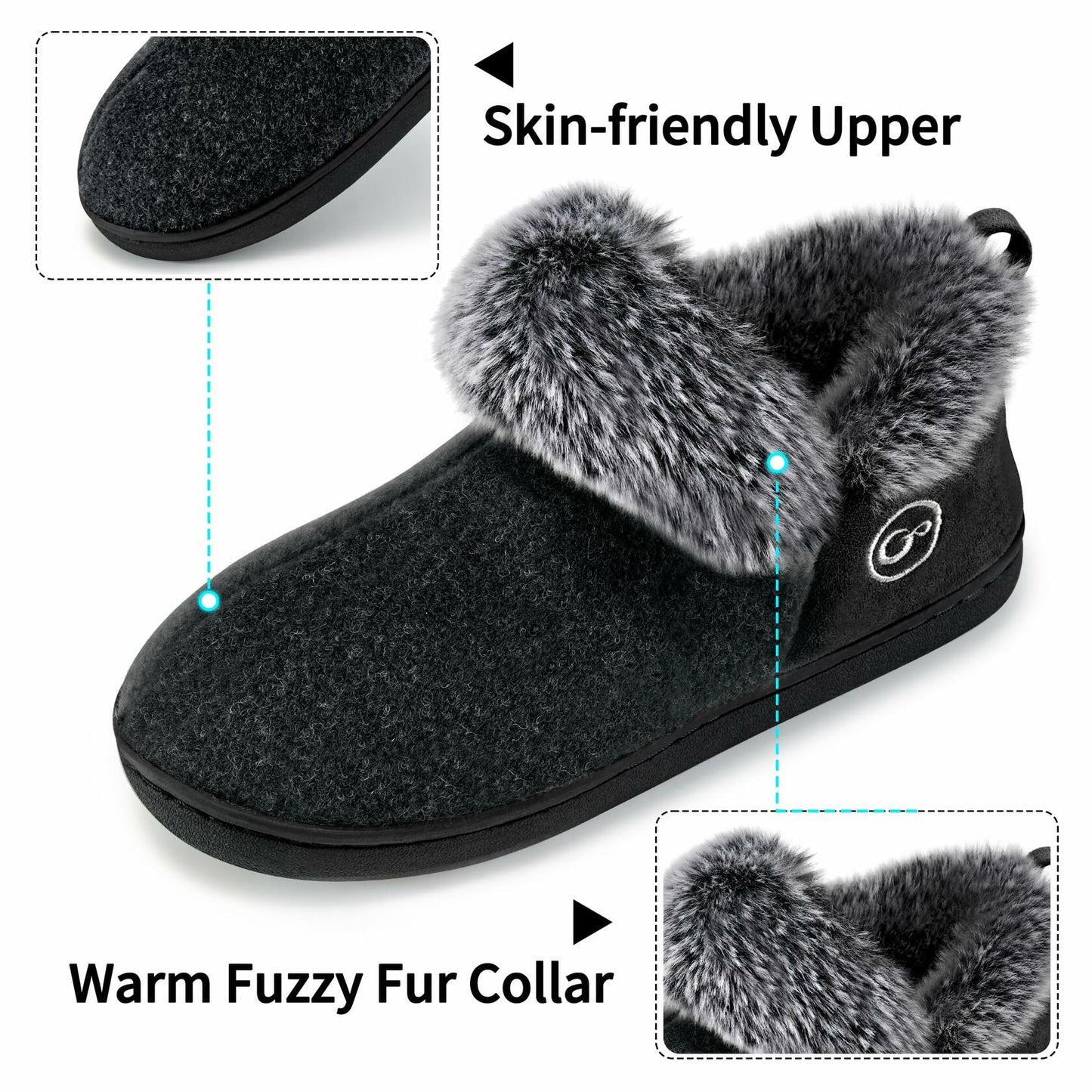 HARENCE Women's Non-Slip Memory Foam Slippers Black Size 10-10.5