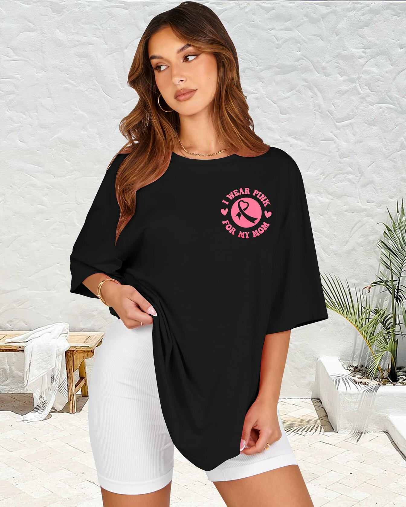 FASHGL I Wear Pink for My Mom Breast Cancer Awareness T-Shirt Pink Size M