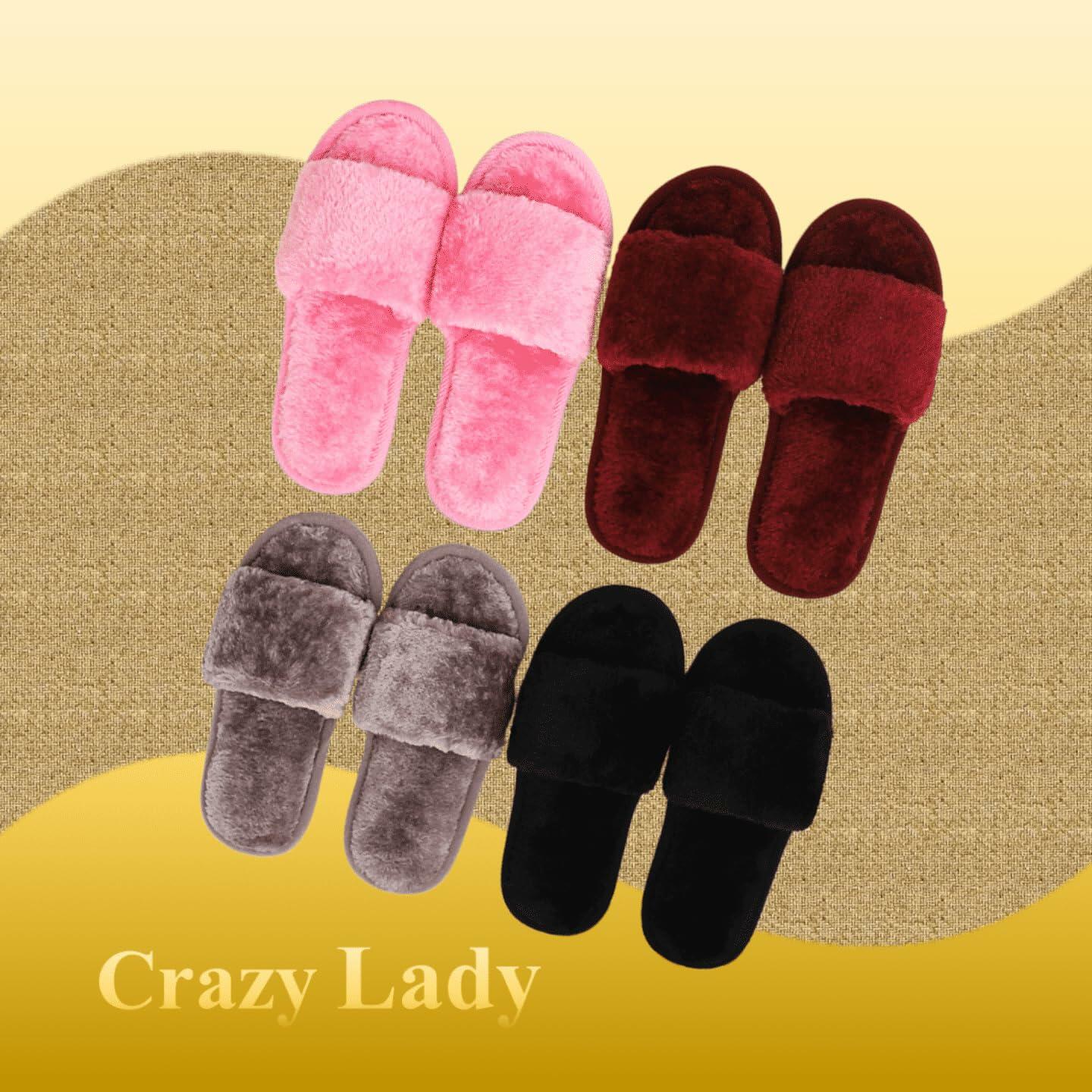 Crazy Lady Women's Fuzzy Fluffy Memory Foam House Slippers Black Size 38