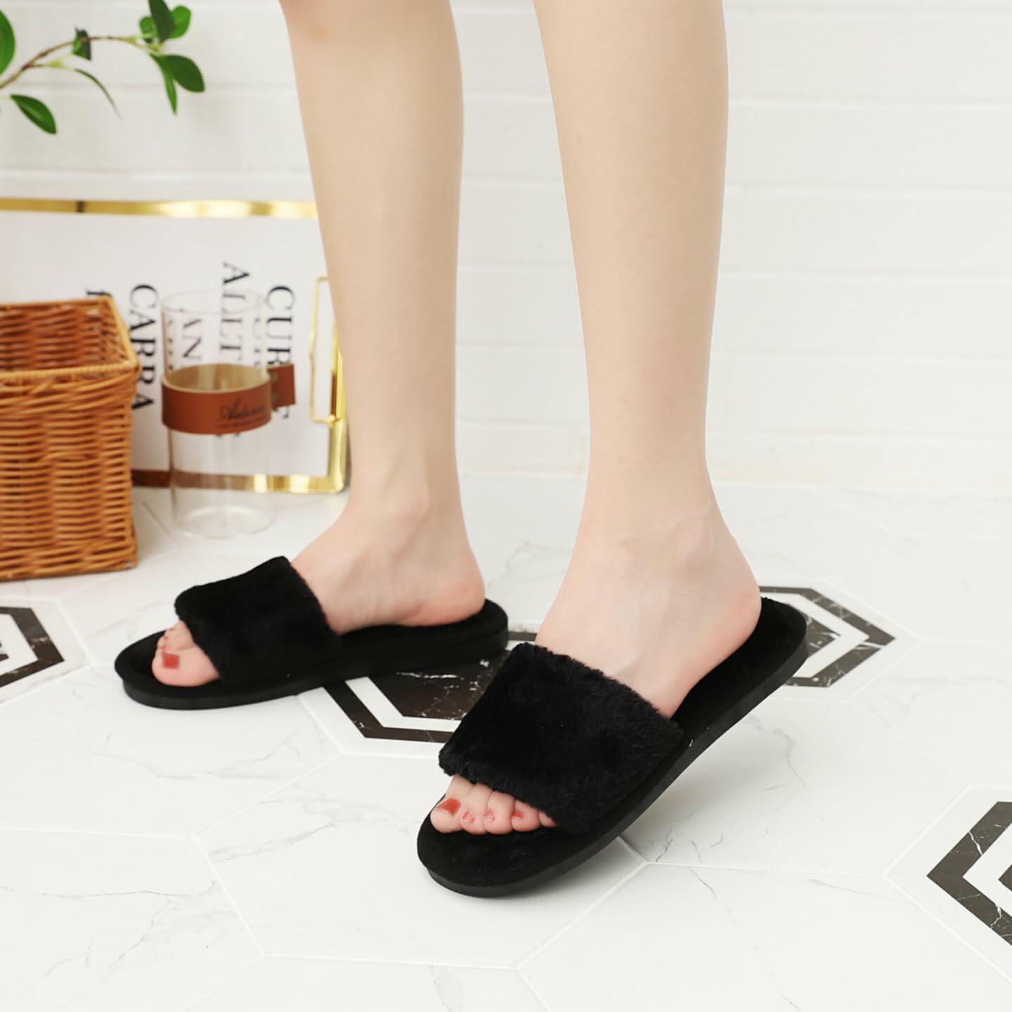 Crazy Lady Women's Fuzzy Fluffy Memory Foam House Slippers Black Size 38