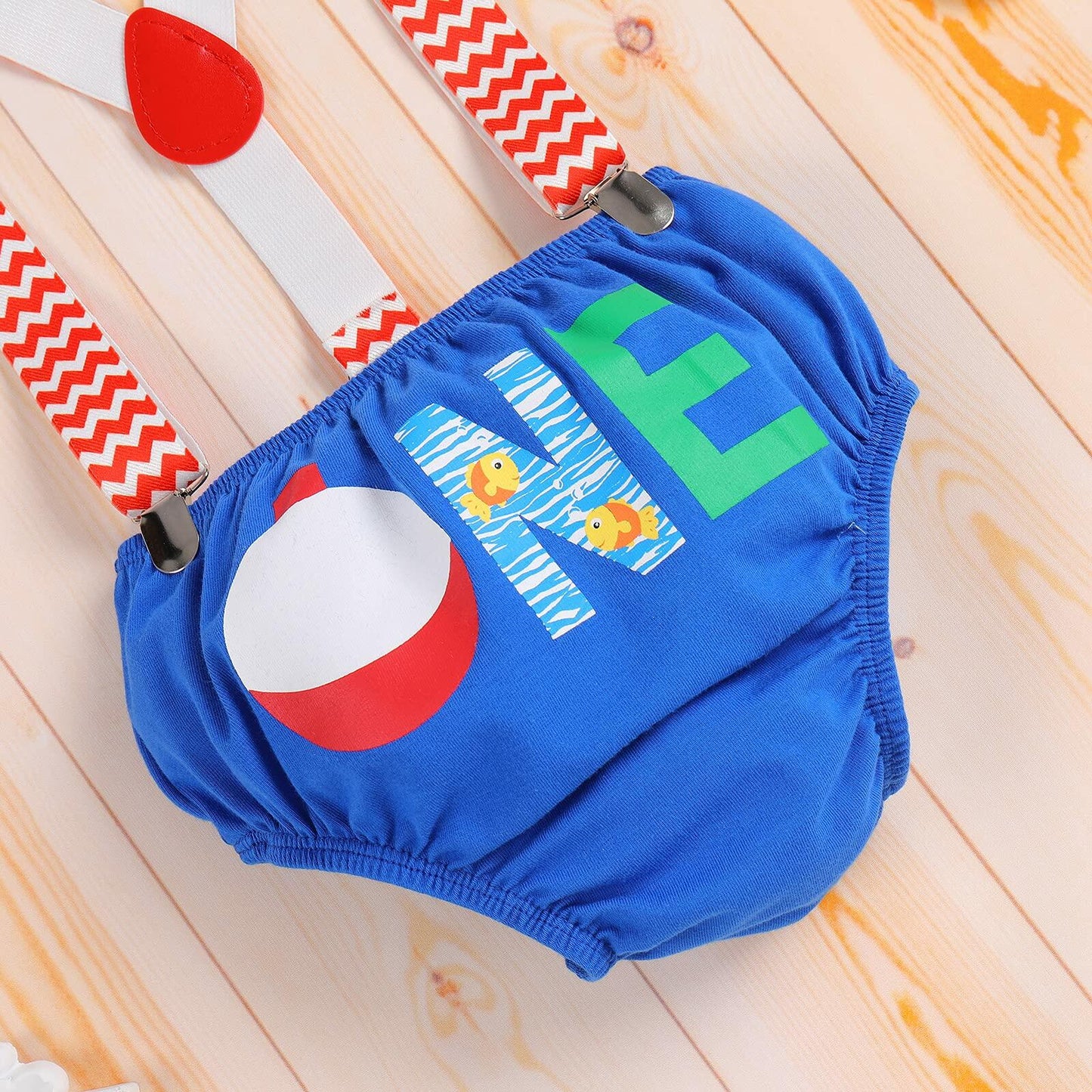 Big One Boys Bowtie Romper Suspenders Diaper Cover Hat Royal Blue Size 6-12M