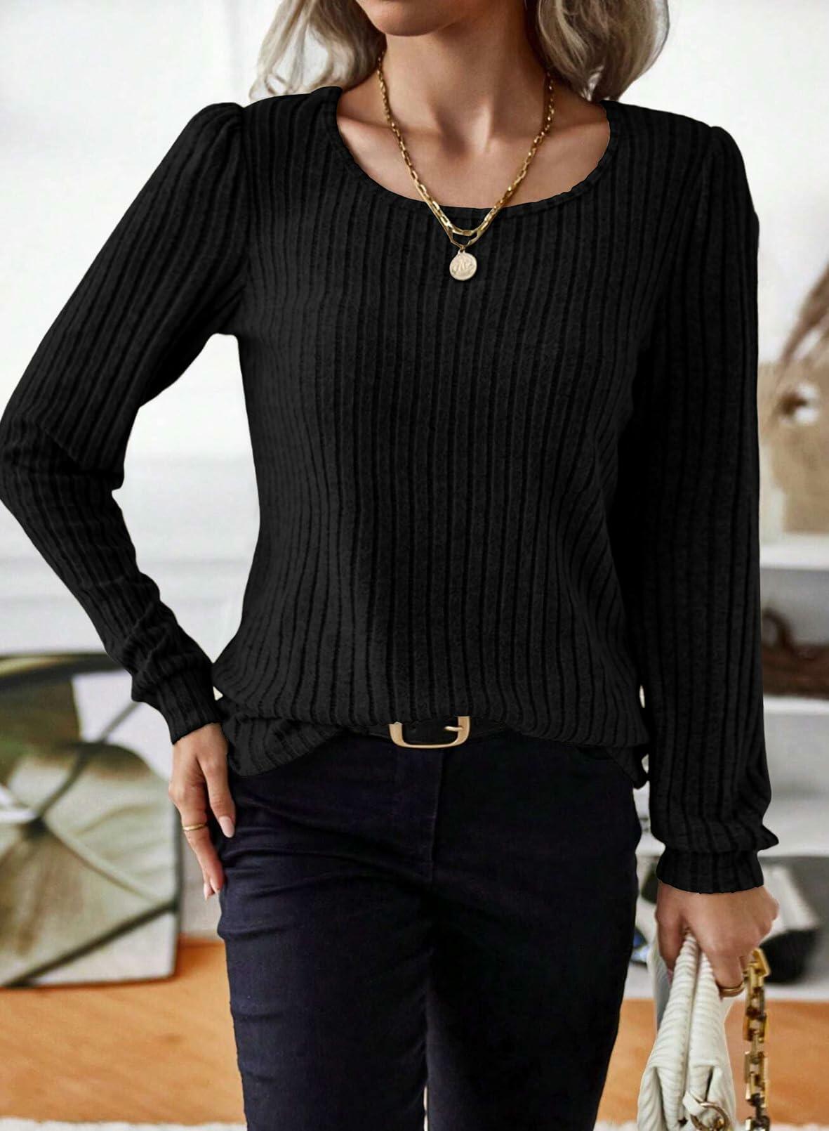 Samefar Womens Tunic Top Long Sleeve Lightweight Knit Black Size XXL