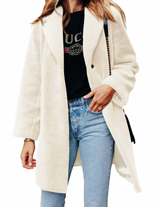 Danedvi Womens Fleece Coat Lapel Collar Warm Winter Jacket - Size XL