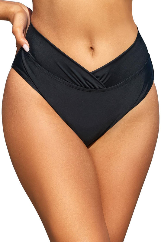 SHEKINI Women's High Waisted Ruched Bikini Bottom Black Size Large