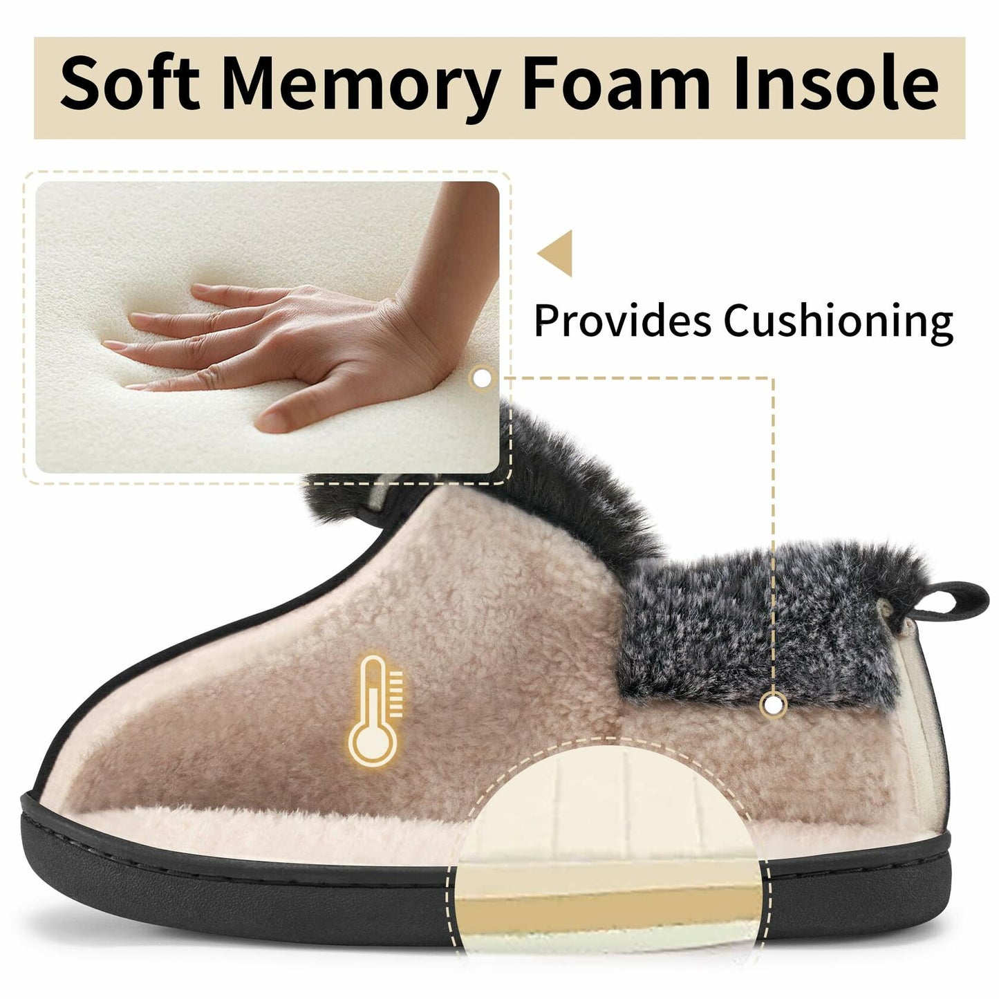 HARENCE Women's Non-Slip Memory Foam Slippers Black Size 10-10.5