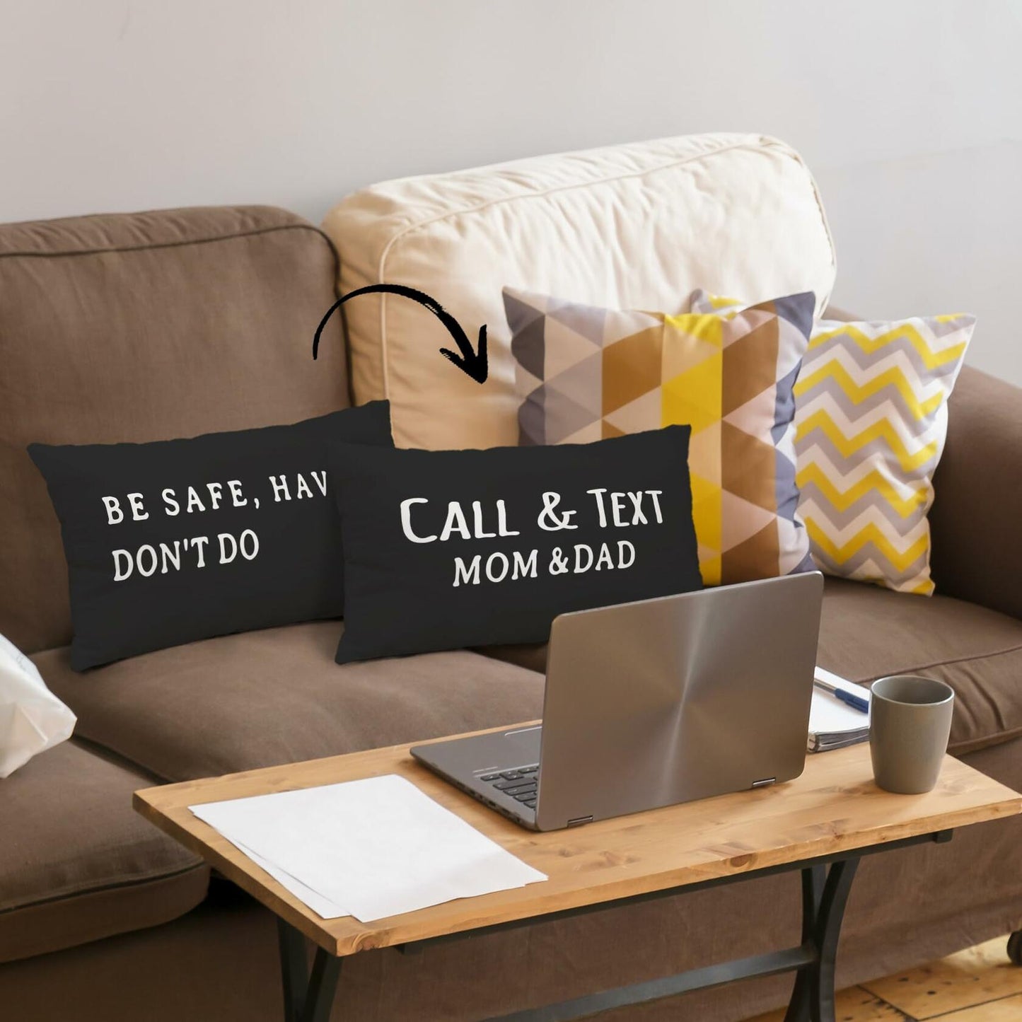 Mingnei Call Your Mom Reversible Decorative Pillow Cover 12x20 Black
